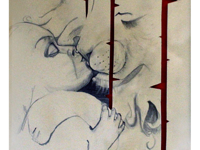 Buren/buren, blyerts, collage, 29 x32 cm